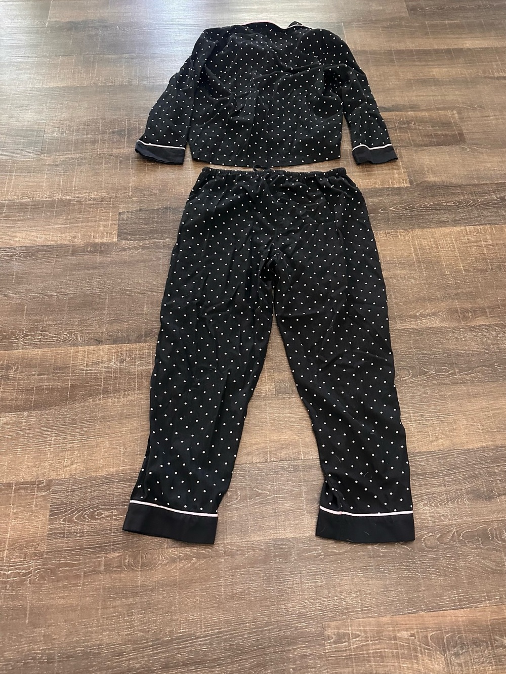 Lauren Ralph Lauren Two Piece Classic Black With Pink Polka Dots Pajamas Size L - Picture 3 of 4